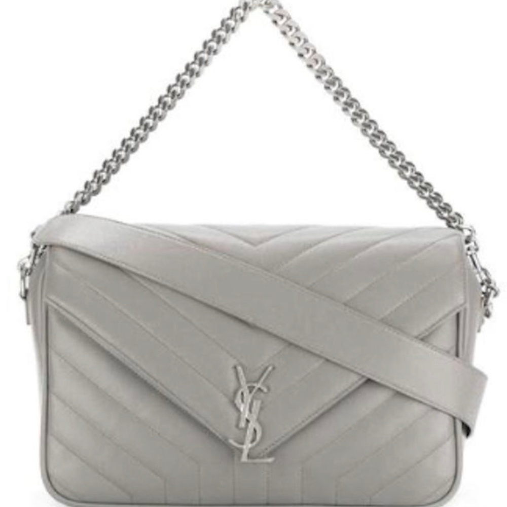 YSL Portefeuille Famme Grey Lambskin Leather Cross